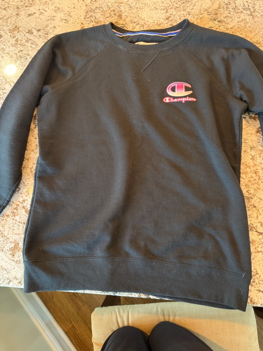 Champion Black Sweatshirt with Pink Logo Accent